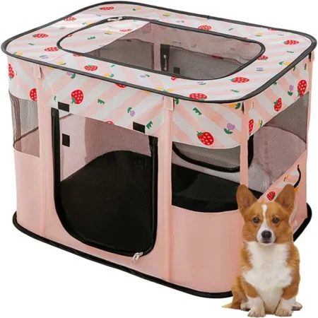 Foldable Portable Pet Playpen – Dog & Cat Crate with Removable Mesh Top & Carrying Bag