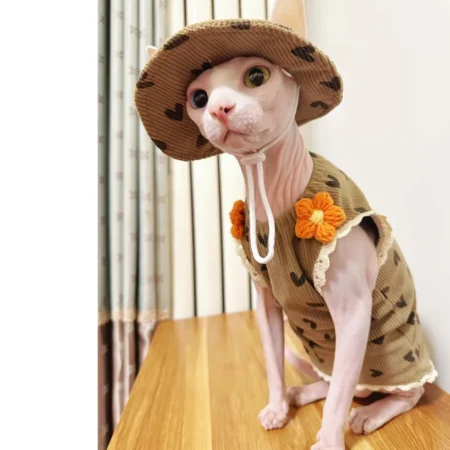 Summer Cotton Dress for Sphynx Cats – Sweetheart Skirt & Matching Hat
